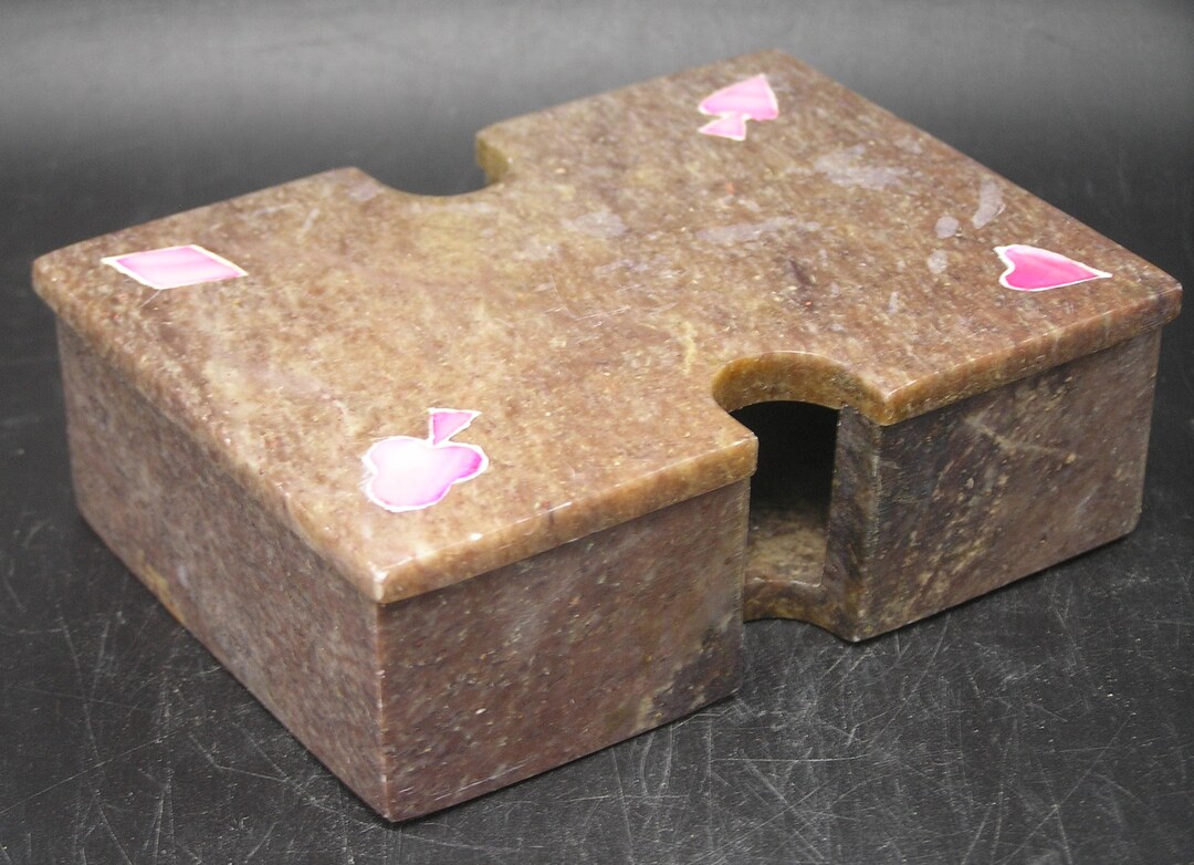 Carved Stone Playing Card Box W Pink Mother of Pearl Inlays - Etsy