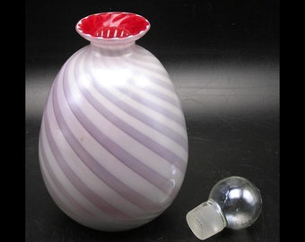 Handblown Swirl Cased Glass Murano-type Perfume Bottle w Ground Glass Stopper