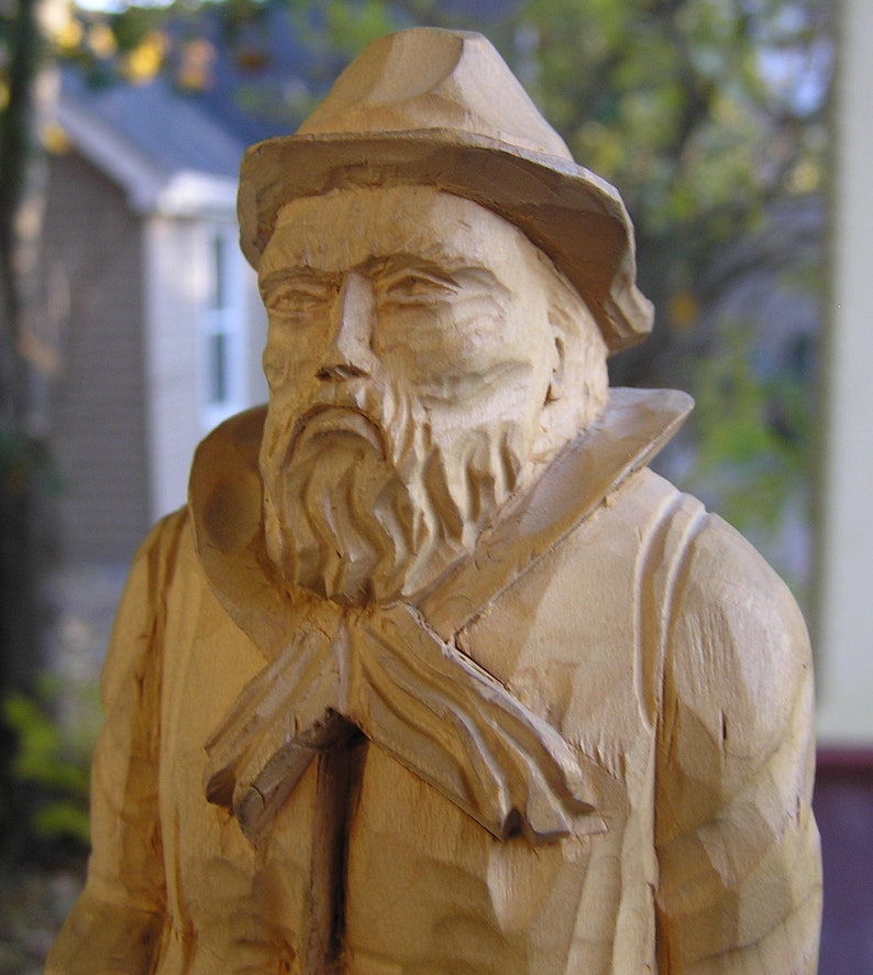 Quebec Folkart Wood Carving Old Man W Bedroll on His Back Etsy