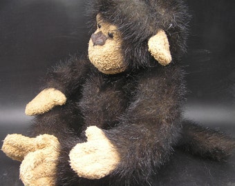 Vintage Russ Berrie Plush Bonono Monkey, Black w Tan Hands, Face & Feet, 11"