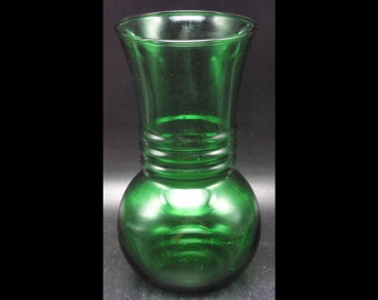 Vintage Anchor Hocking 3 Ring Forest Green Glass Vase, 6.25"