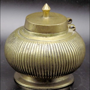 Antique Heavy Solid Cast Brass Betel Lime Paste Container / Box / Bottle