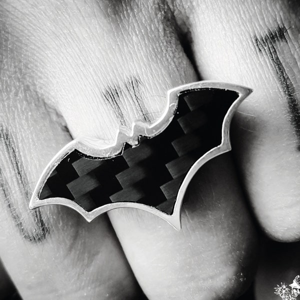 THE BATRING - Bague Batman homme argent sterling 925 plaque carbon