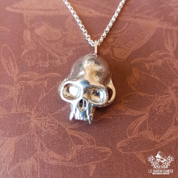 KING OF THE CANOPY: 925 Sterling Silver Voodoo Pendant of a Monkey Skull