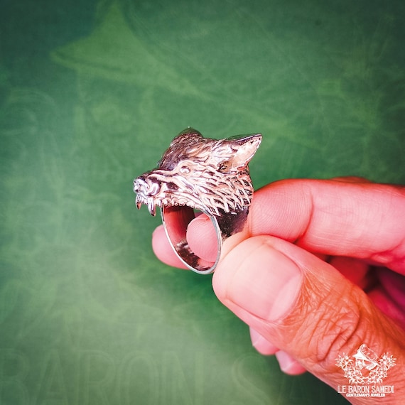 ALPHA BITE - 925 Sterling Silver Men's Wolf Head Ring - Totem Ring - Symbolic Jewelry - Biker Ring - Silver Wolf Jewelry