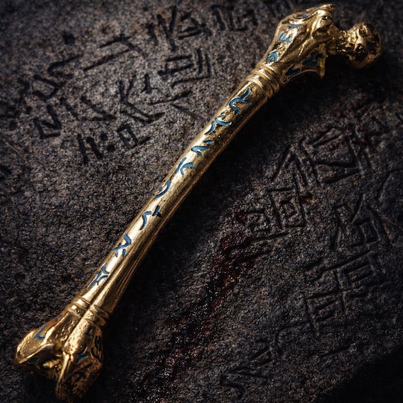 FERAL FEMUR - Handpoker, Gold-plated Brass Tattoo Needle Support for 'Hanpoke' Tattooing, Shaped like a Femur