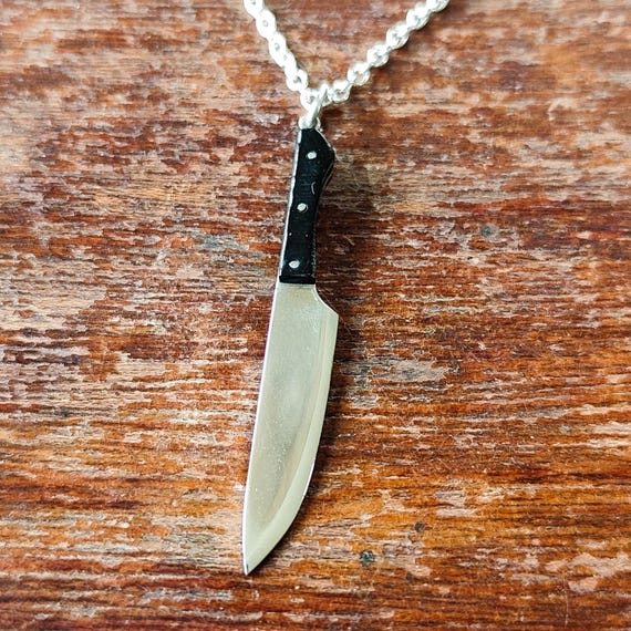 HALLOWEEN – Sterling Silver Knife Pendant Necklace with Antelope Horn Handle, Inspired by Michael Myers Horror Movie