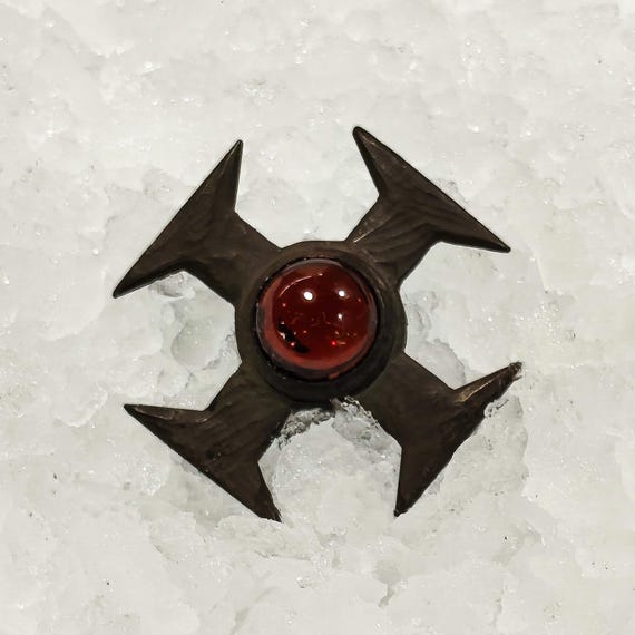 ORDHAL – Blackened Silver Cross Brooch - 12mm Cabochon (8.5ct) Garnet or Onyx - Handmade Brutalist Jewelry