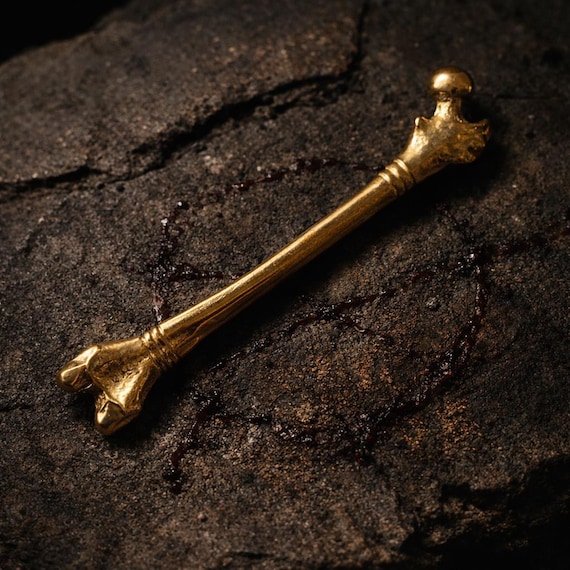 FEMÜR - Handpoker, needle holder for tattooing in brass gold-plated with fine gold for the so-called 'hanpoke' tattoo, shaped like a femur