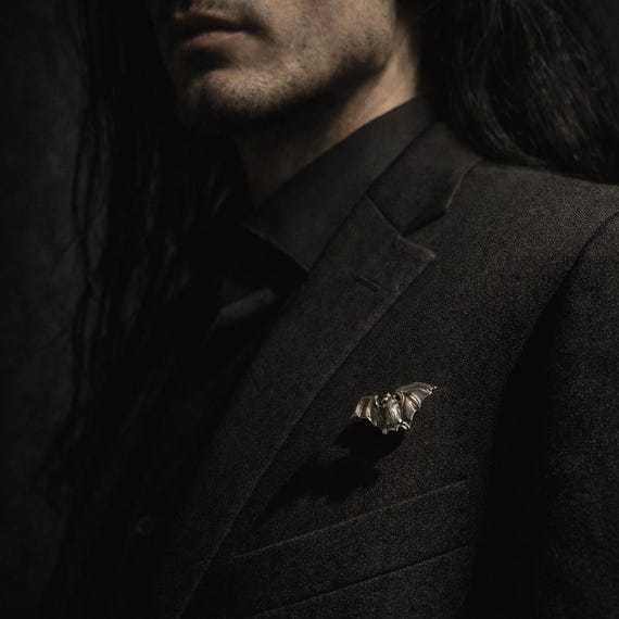 SOMBRE VOL – Sterling Silver Lapel Pin Featuring a Bat in Full Flight