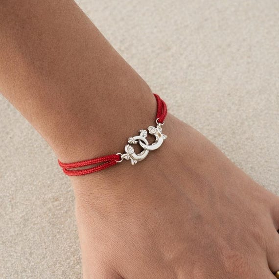 ÉTREINTE MARINE – Antique Dolphin Bracelet in Sterling Silver with Colored Cord, Handmade Nautical Jewelry