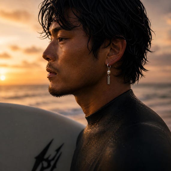 UKIYO - Oxidized 925 Sterling Silver Earring with Skull Carved Pearl - Marine Relic Inspired by Japanese Folklore