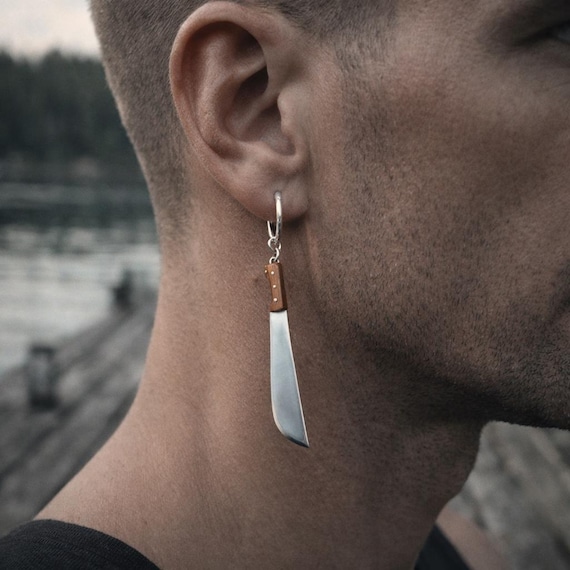 FRIDAY 13TH – Men’s Sterling Silver and Mahogany Wood Earring, Replica of Jason Voorhees’ Machete