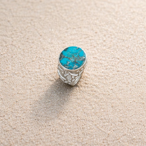 OASIS TURQUOISE - Sterling Silver 925 Signet Ring for Men with Natural Turquoise