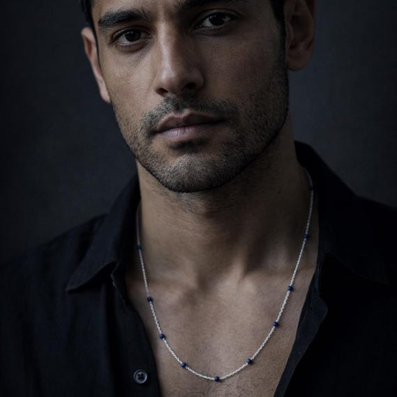 REFLETS DE MINUIT – Fine Sterling Silver Chain and Faceted Lapis Lazuli Beads – Talisman, Protection