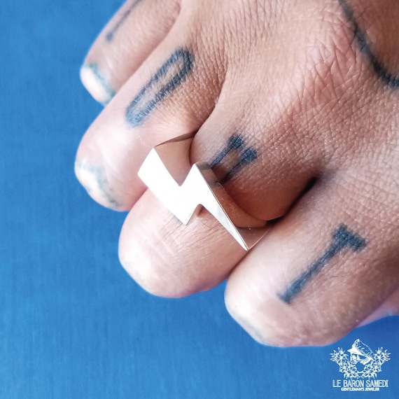 Thunderous Spark: The Baron Samedi Sterling Silver 925 Ring, Capturing the Lightning Bolt of Passion