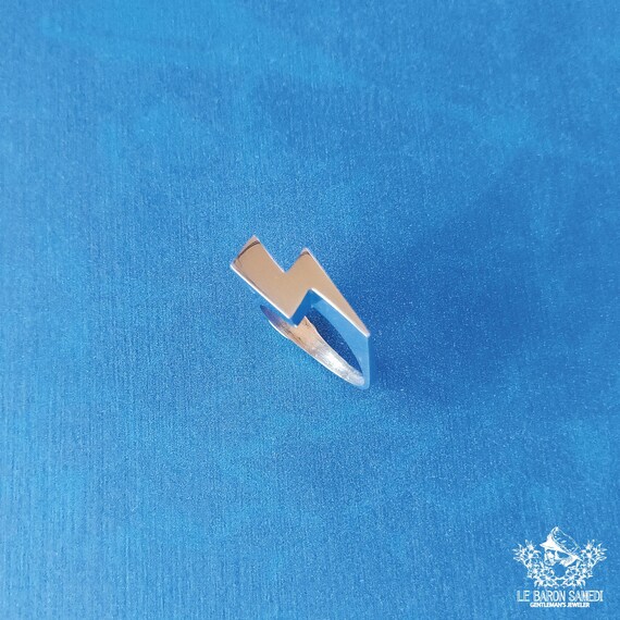 ECLAT FOUDROYANT – Sterling Silver 925 Baron Samedi Ring, Striking Lightning Symbol Jewelry for Men