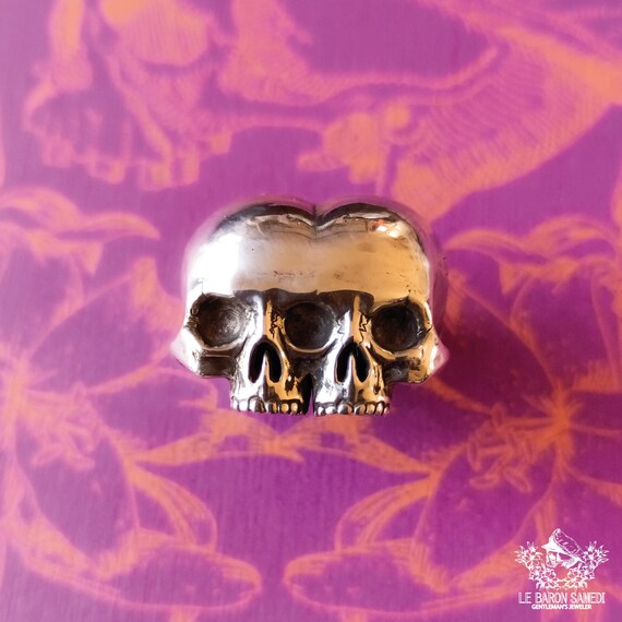 BF - Sterling silver men's ring featuring two Siamese skulls - Valentine's Day Gift