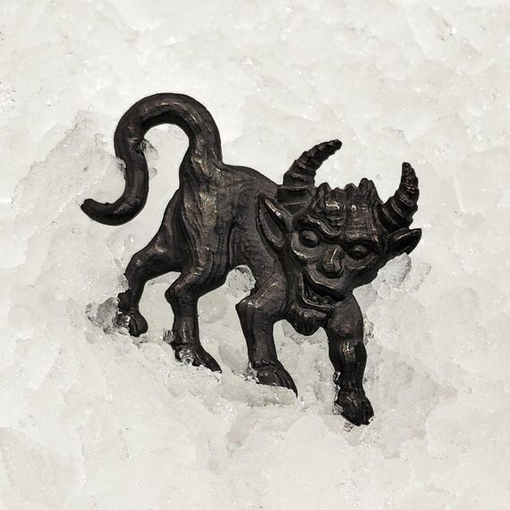 RUMER – Blackened Silver Demon Brooch | Heavy 18.6g Handmade Brutalist Pin | Krampus Folklore Jewelry