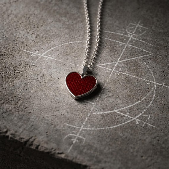 AMOUR VAUDOU - Pendant - Silver Heart Necklace with Vévé Love-Inspired Motifs, Erzulie - Valentine's Day Gift