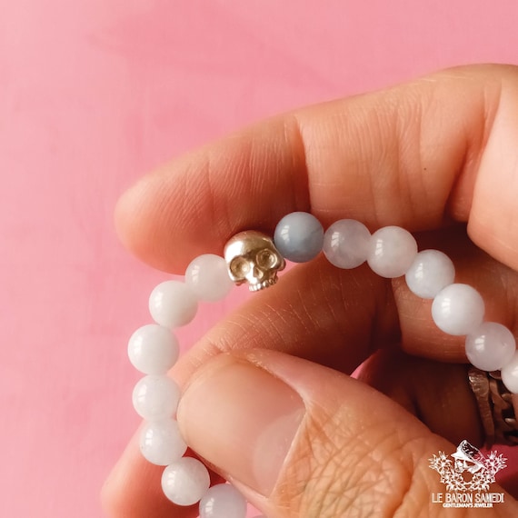 LE SOUFFLE des MERS – Protective Bracelet with Aquamarine and Silver Skulls - Amulet and Protection Bracelet