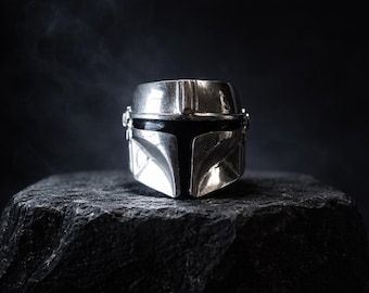 MANDOLORIAN – Siegelring aus 925er Sterlingsilber in Form von Din Djarins Helm, eine Hommage an die Geek- und Star-Wars-Kultur