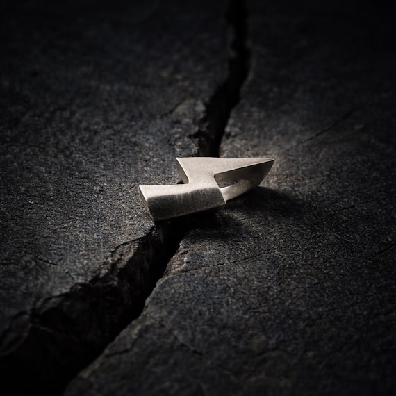 ECLAT FOUDROYANT – Sterling Silver 925 Baron Samedi Ring, Striking Lightning Symbol Jewelry for Men