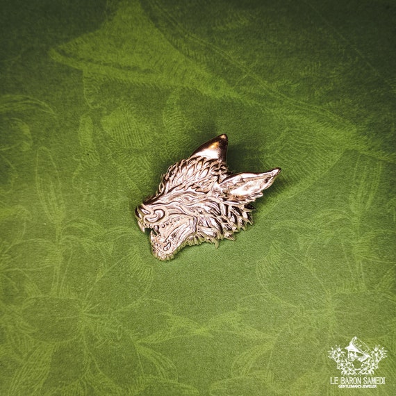 ALPHA – Sterling Silver 925 Pin, Brooch Featuring a Wolf Head