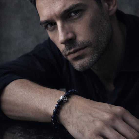 L’ANCRE DES AMES – Bracelet with Obsidian Beads and Sterling Silver Skulls - Amulet and Protection Bracelet