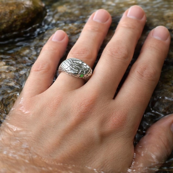 OUROBOROS – Sterling Silver Snake Ring, Symbol of Eternity and Renewal, Customizable Enamel Eyes