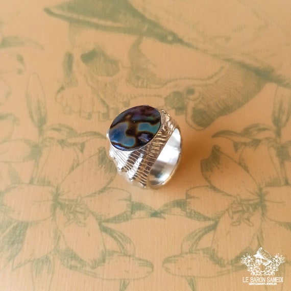 REFLET ABYSSAL - Men's Ring, Signet Ring in Sterling Silver and Abalone Mother-of-Pearl - Limited Series Inspired by the Marine Depths