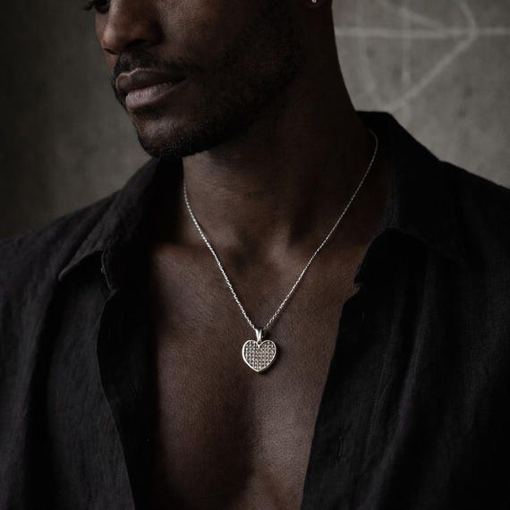 AMOUR VAUDOU - Pendant - Silver Heart Necklace with Vévé Love-Inspired Motifs, Erzulie - Valentine's Day Gift