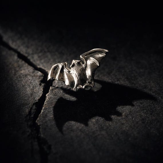 SOMBRE VOL – Sterling Silver Lapel Pin Featuring a Bat in Full Flight
