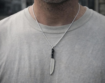 HALLOWEEN – Herren-Halskette aus 925er Sterlingsilber mit Michael-Myers-Messer-Anhänger, Gothic-Kino-Schmuck