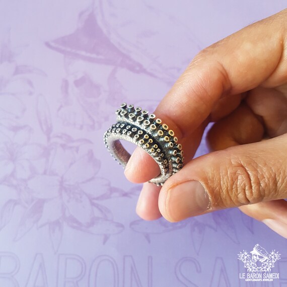 Octopus Tentacle Ring in Sterling Silver 925 – Heavy Men’s Ring, Nautical Gothic Handmade Jewelry