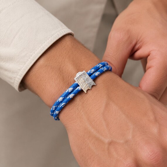 POUFRE SOLEIL – Adjustable Nylon Cord Bracelet with Sterling Silver Shield Inspired by the Legends of Sète, Marine Talisman-Le Baron Samedi