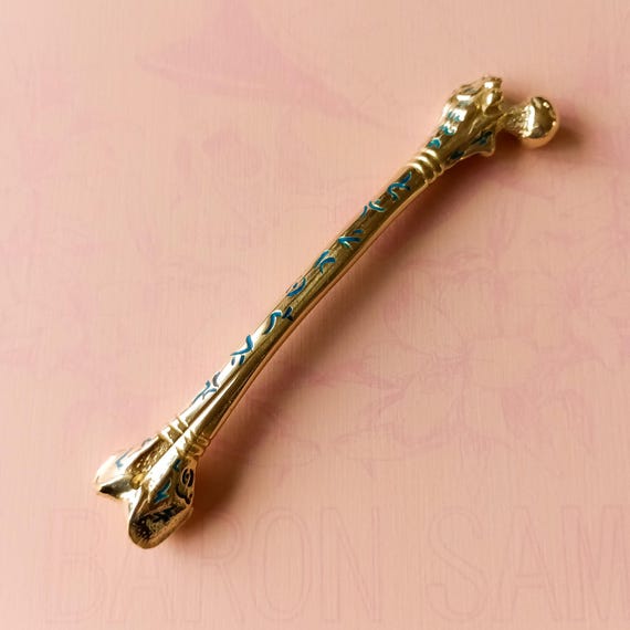 FERAL FEMUR - Handpoker, Gold-plated Brass Tattoo Needle Support for 'Hanpoke' Tattooing, Shaped like a Femur