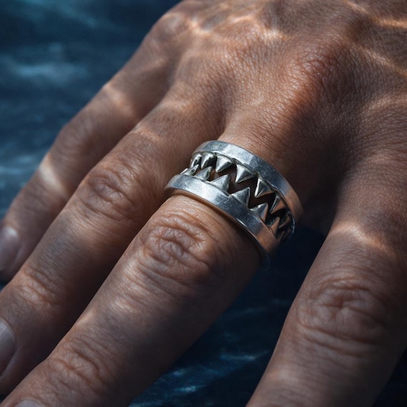 Shark Jaw Double Ring – Sterling Silver 925 Brutalist Jewelry for Men, Inspired by Jaws
