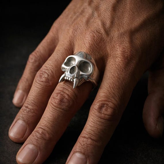 Le Roi de la Canopée – Sterling Silver Voodoo Ring with Monkey Skull, Handmade Tribal Totem Jewelry