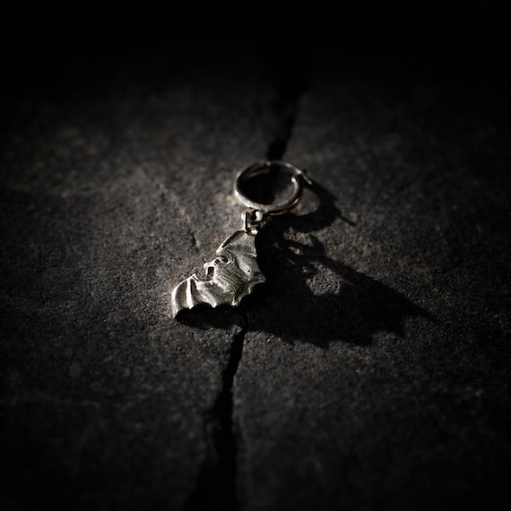 SOMBRE VOL – Sterling Silver Bat Hoop Earring, Handmade Gothic Talisman Jewelry
