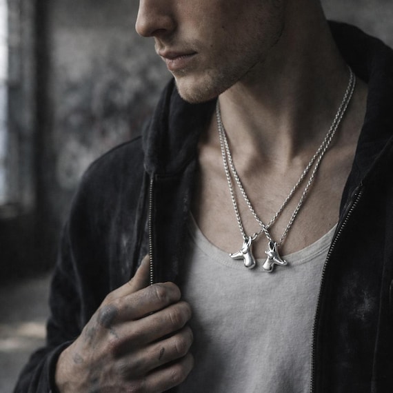 PASTIS ET FRANCIS - Sterling silver pendant, a unique creation designed by artist Dr. Ponce for the "Les Chiens de la Casse" collection.