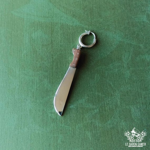 FRIDAY THE 13TH - Men's Sterling Silver 925 and Mahogany Earring: Replica of Jason Voorhees' Machete from Friday the 13th