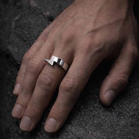 ECLAT FOUDROYANT – Sterling Silver 925 Baron Samedi Ring, Striking Lightning Symbol Jewelry for Men