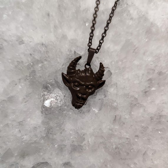 RUMER – Blackened Silver Demon pendant | Heavy 7g Handmade Brutalist Pin | Krampus Folklore Jewelry