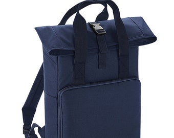 Recycelter Rucksack. NAVY Roll-Top-Rucksack mit zwei Griffen. Stadtrucksack. Unisex-Rucksack. College-Tasche.