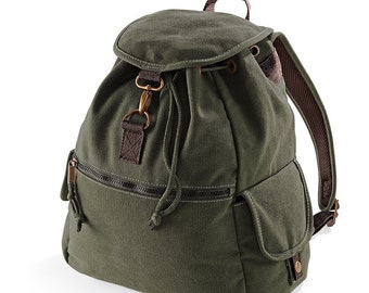 Canvas Backpack. MILITARY GREEN Backpack. Vintage style.