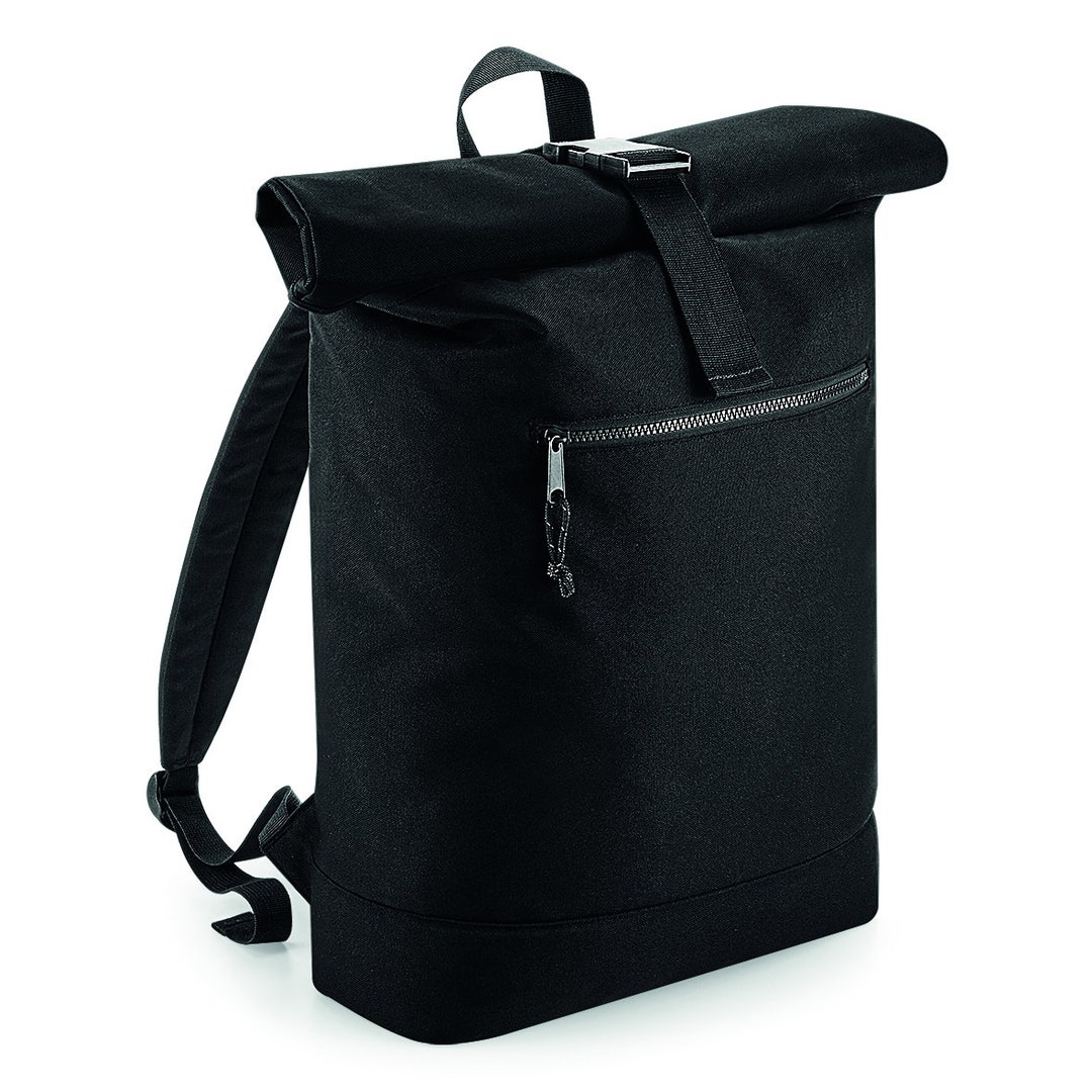 Recycled Backpack. BLACK. Rolltop Laptop Backpack. Made From Plastic