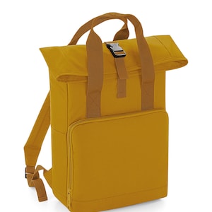 Recycled Medium Backpack. MUSTARD Twin Handle Roll-Top Backpack. City backpack. College Bag.