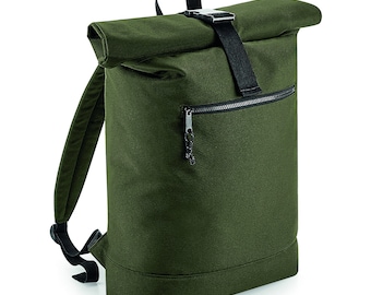 MILITARY Green. Recycled Backpack. Roll-Top Laptop Backpack. City backpack. Unisex backpack.