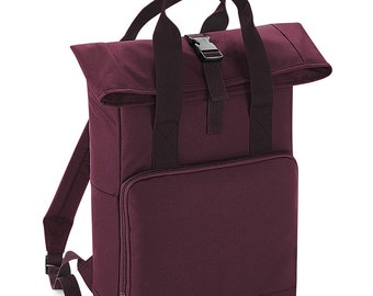 Recycled Backpack. BURGUNDY Twin Handle Roll-Top Backpack. City backpack. Unisex backpack. College backpack. Cabin bag.